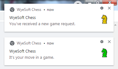Screenshot of WyeSoft Chess Chrome extension v1.0.0 notifications